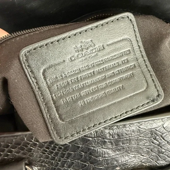 Coach Swagger Python Embossed Leather Suede Satchel Bag Black 36499 - Picture 8 of 12